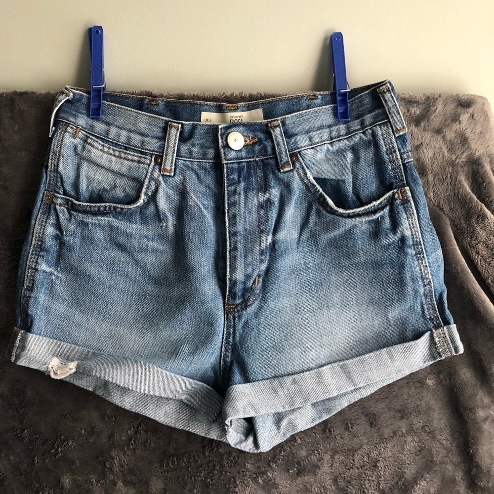 𝅺TOPSHOP Moto Rosa Blue‎ Jean shorts size 2